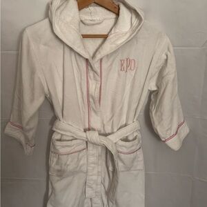 Sammy + Nat White Hooded Kids Robe with Pink Trim, XL
